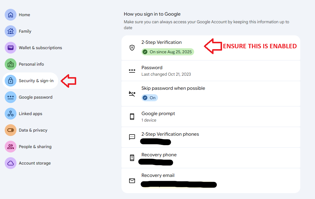 Enable 2FA on Gmail