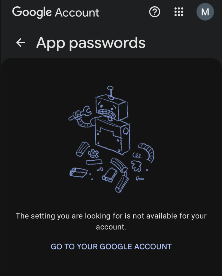 2FA not enabled error screen