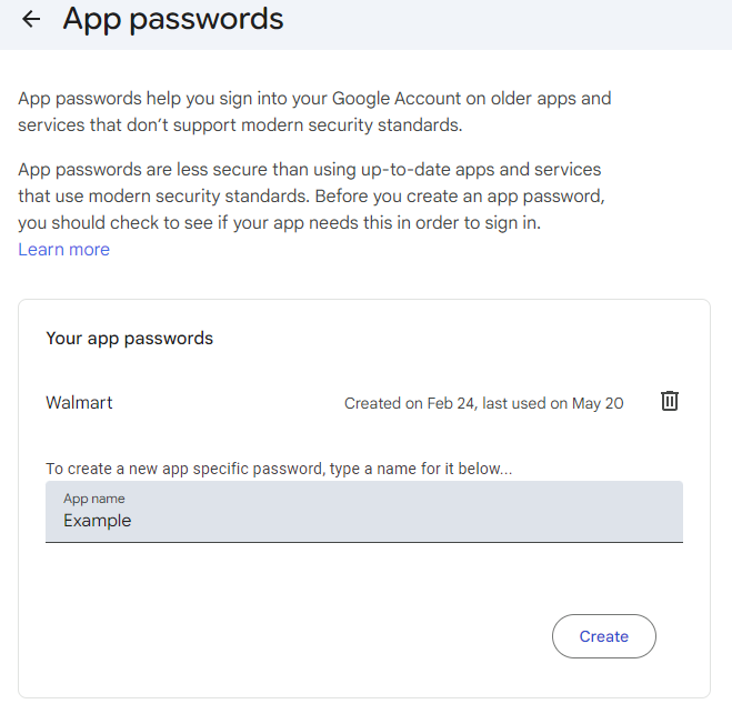 Creating an app password